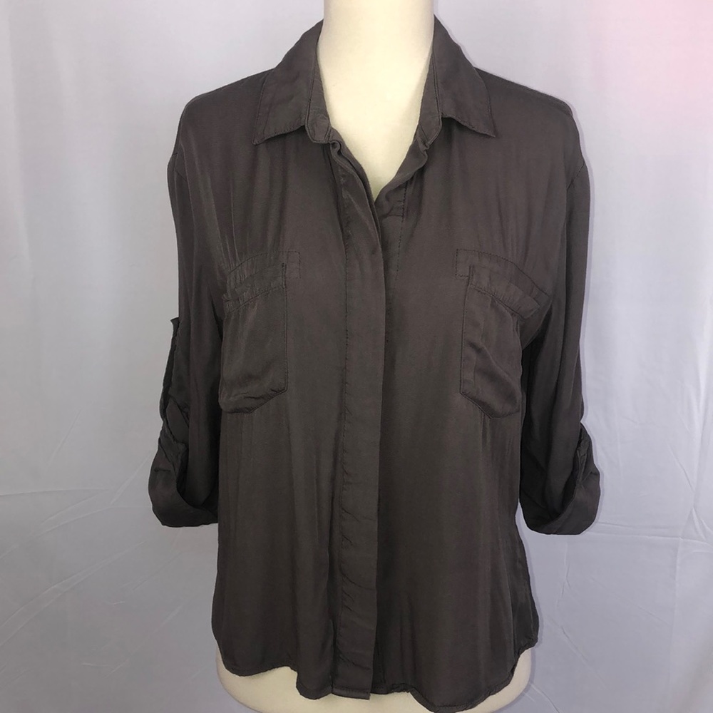 Nectar Clothing Brown Button Up Blouse w/Hi-Lo Hem - Size Small